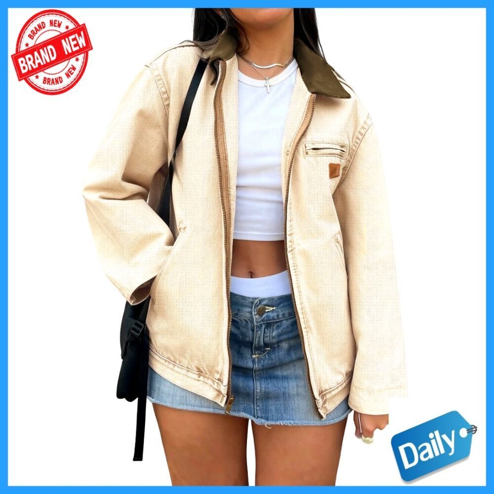 Denim Jacket Zipper Casual Fit Long Sleeve Barn Style Y2K Retro Chic